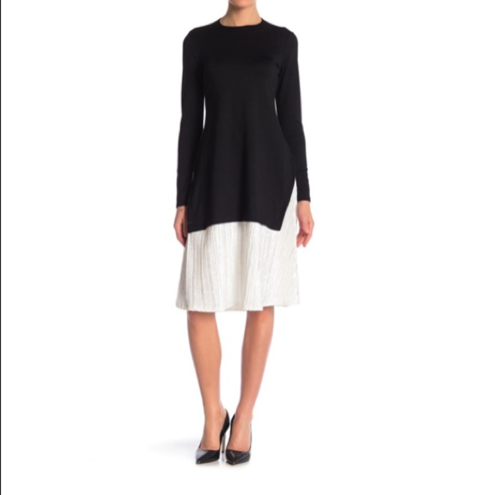 Black dress with velvety white pleated bottom